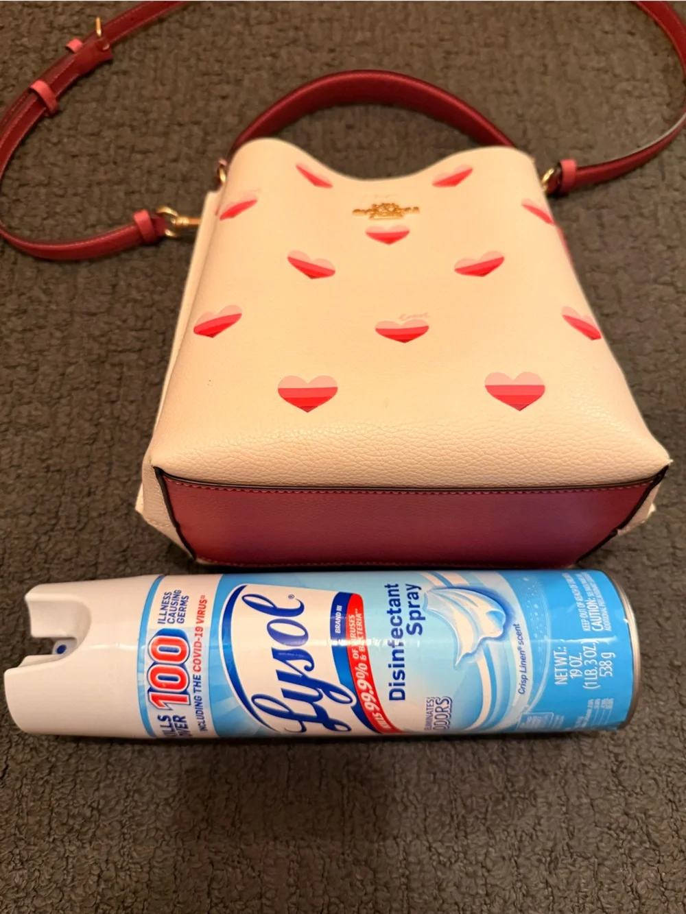 Coach Pink Heart Print Crossbody Bag with Red Trim